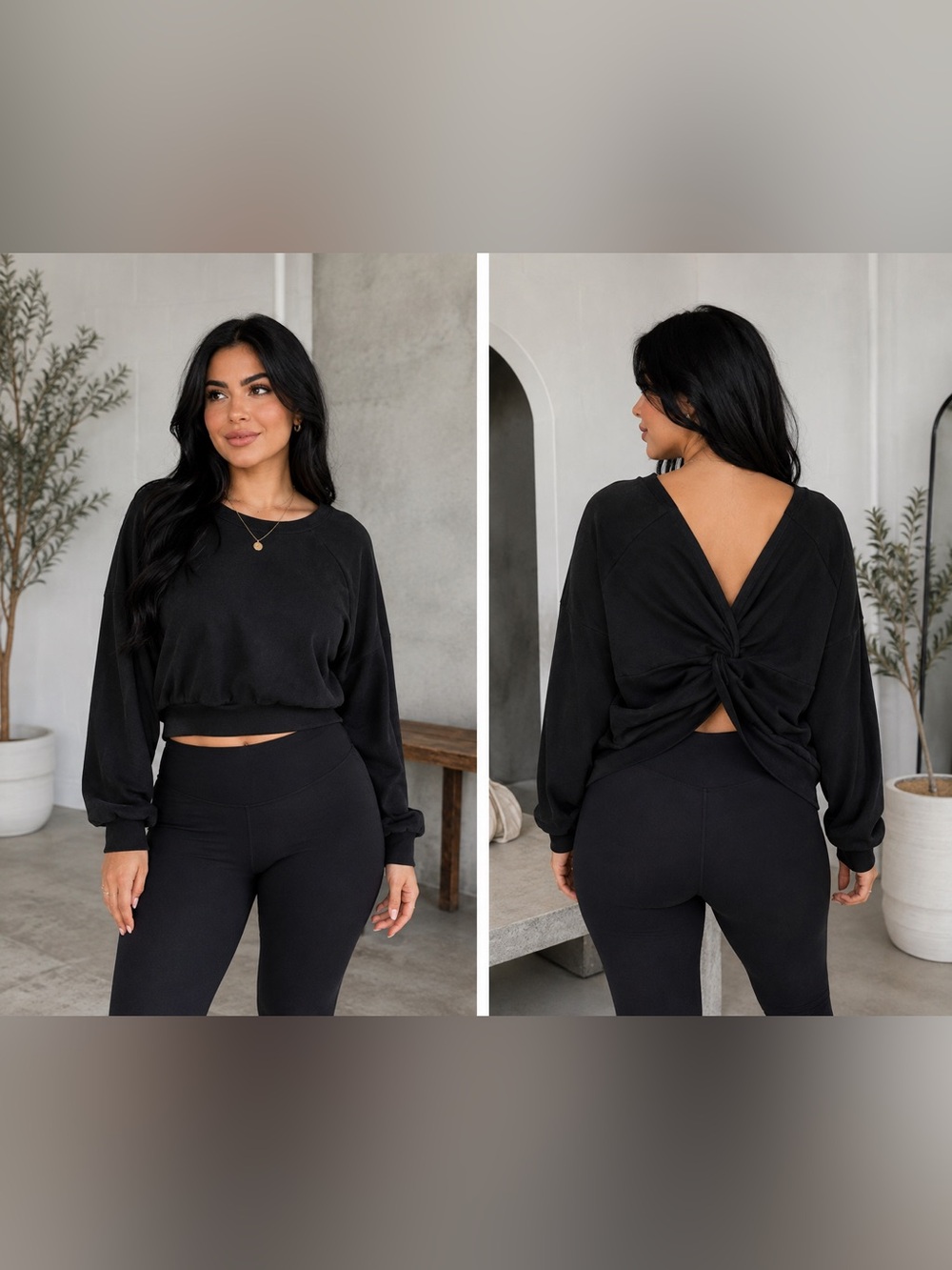 No Boundaries Black Twist-Back Crop Top Sweat Shirt